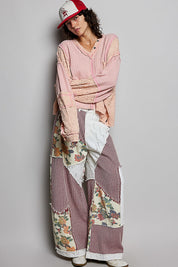 Late Checkout Mixed Texture V-Neck Top