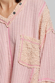 Late Checkout Mixed Texture V-Neck Top