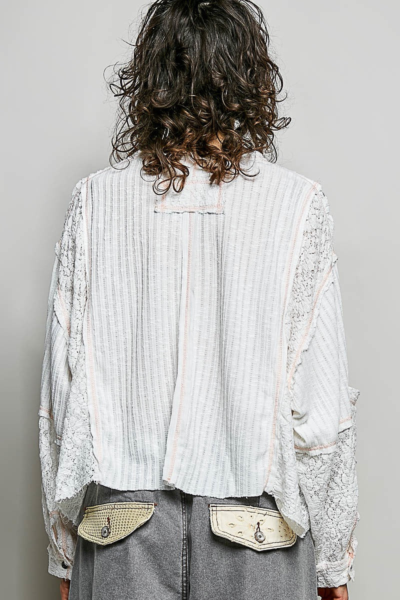 Late Checkout Mixed Texture V-Neck Top