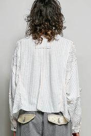 Late Checkout Mixed Texture V-Neck Top