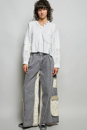 Late Checkout Mixed Texture V-Neck Top