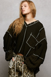 Late Checkout Mixed Texture V-Neck Top