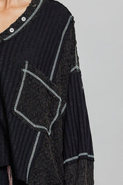 Late Checkout Mixed Texture V-Neck Top