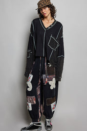 Late Checkout Mixed Texture V-Neck Top