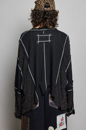 Late Checkout Mixed Texture V-Neck Top
