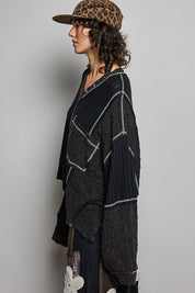 Late Checkout Mixed Texture V-Neck Top