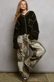 Late Checkout Mixed Texture V-Neck Top