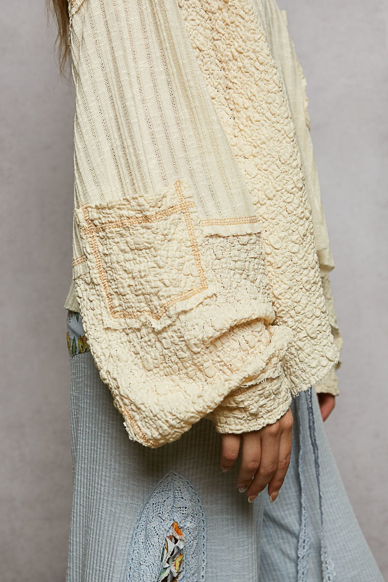 Late Checkout Mixed Texture V-Neck Top