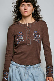 Little Darling Floral Embroidered Henley