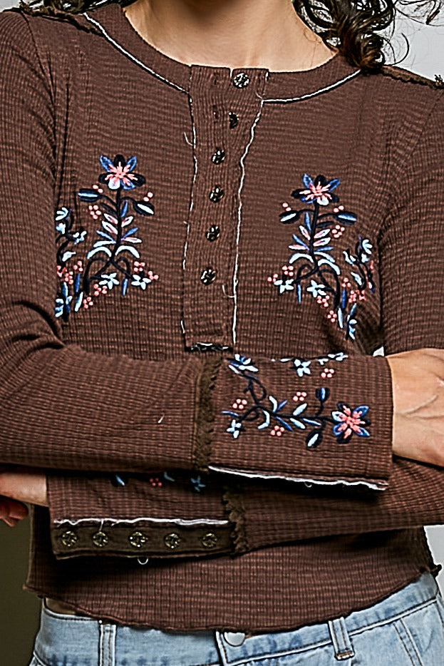 Little Darling Floral Embroidered Henley