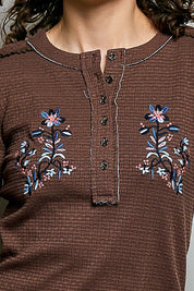 Little Darling Floral Embroidered Henley