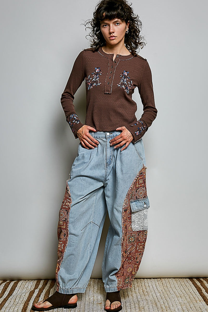 Little Darling Floral Embroidered Henley