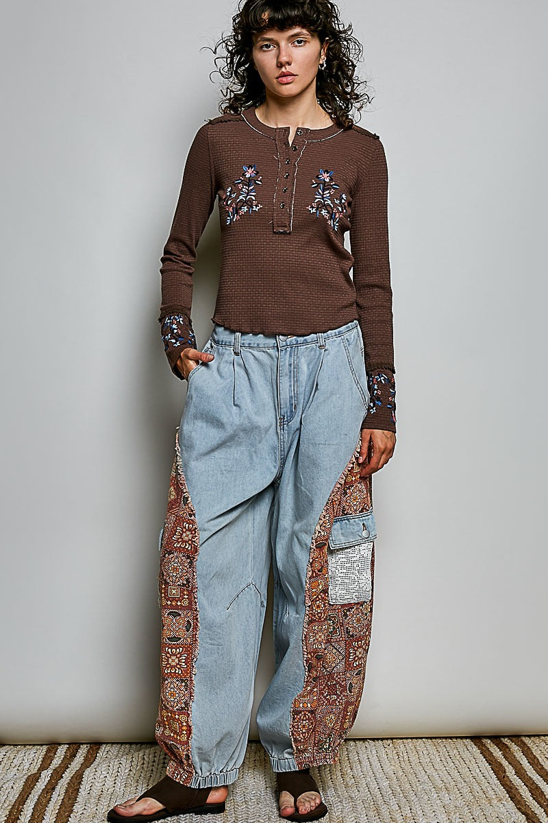 Little Darling Floral Embroidered Henley