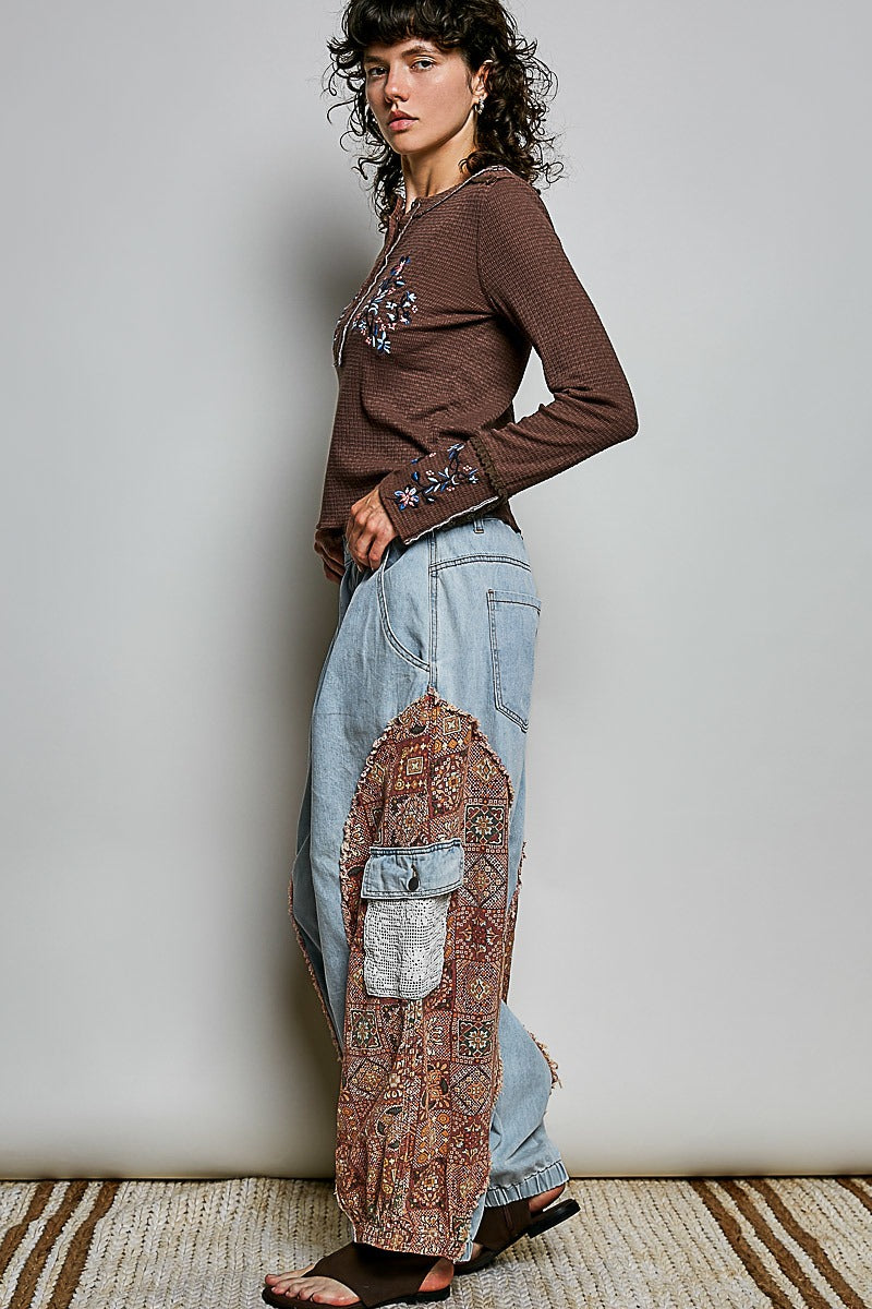 Little Darling Floral Embroidered Henley