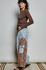 Little Darling Floral Embroidered Henley