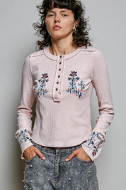 Little Darling Floral Embroidered Henley