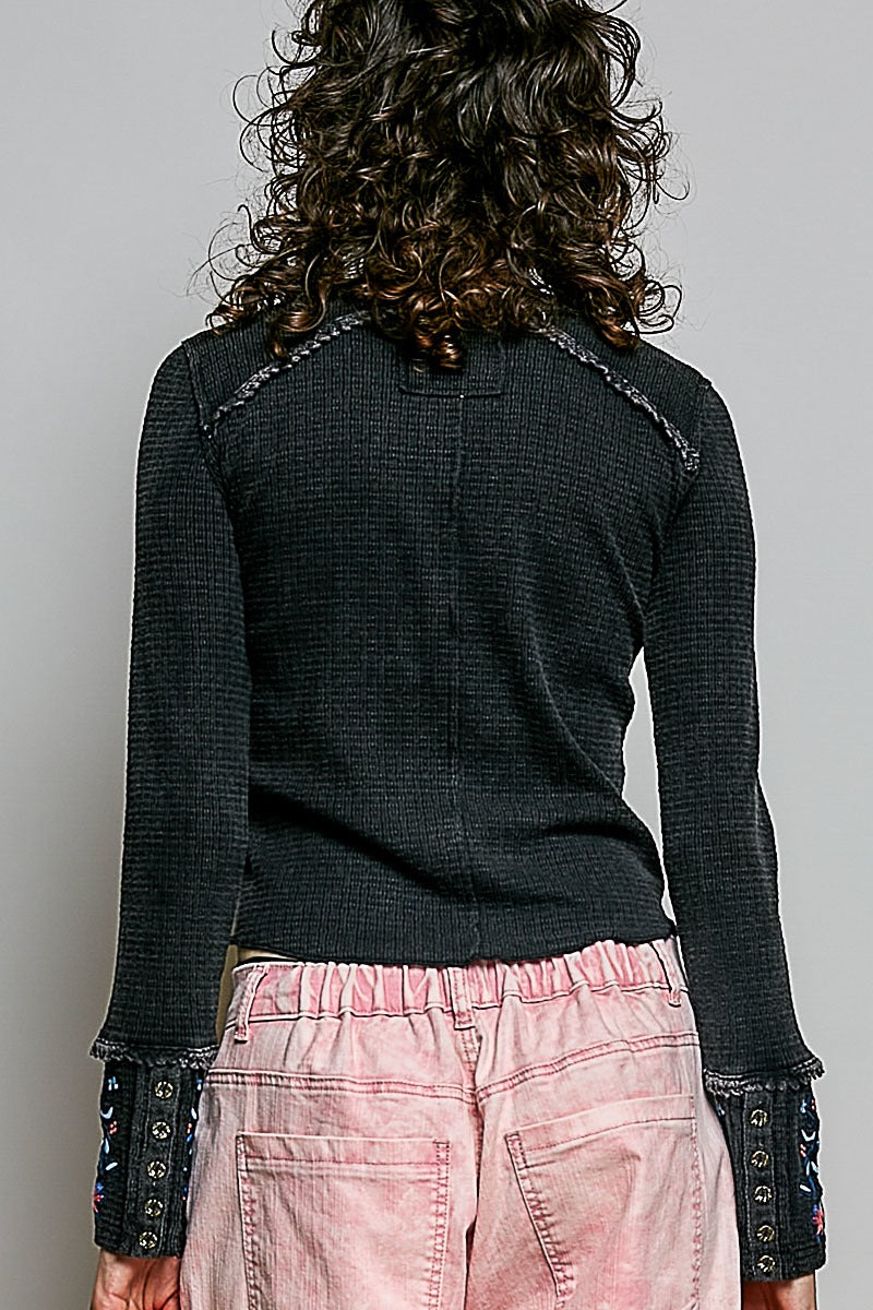 Little Darling Floral Embroidered Henley