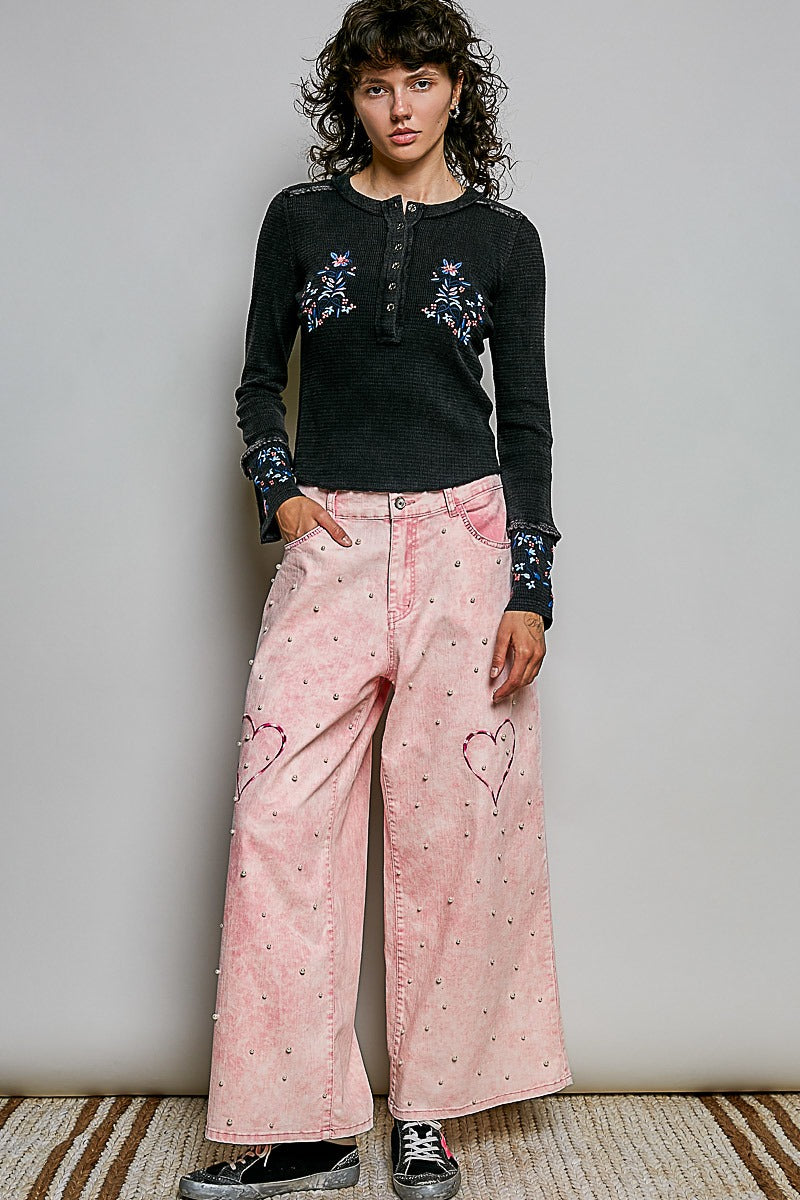 Little Darling Floral Embroidered Henley