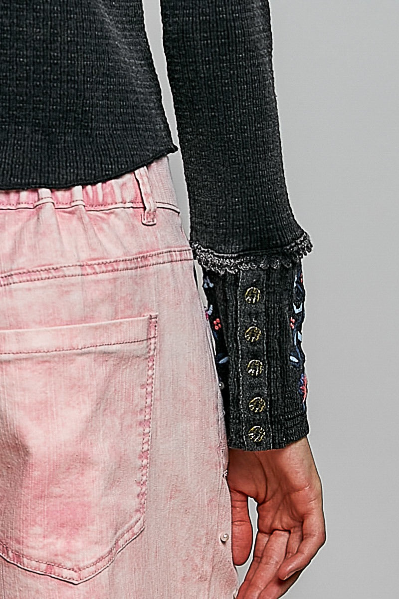 Little Darling Floral Embroidered Henley