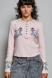 Little Darling Floral Embroidered Henley