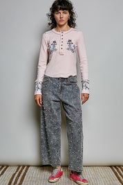 Little Darling Floral Embroidered Henley