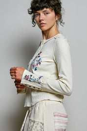Little Darling Floral Embroidered Henley