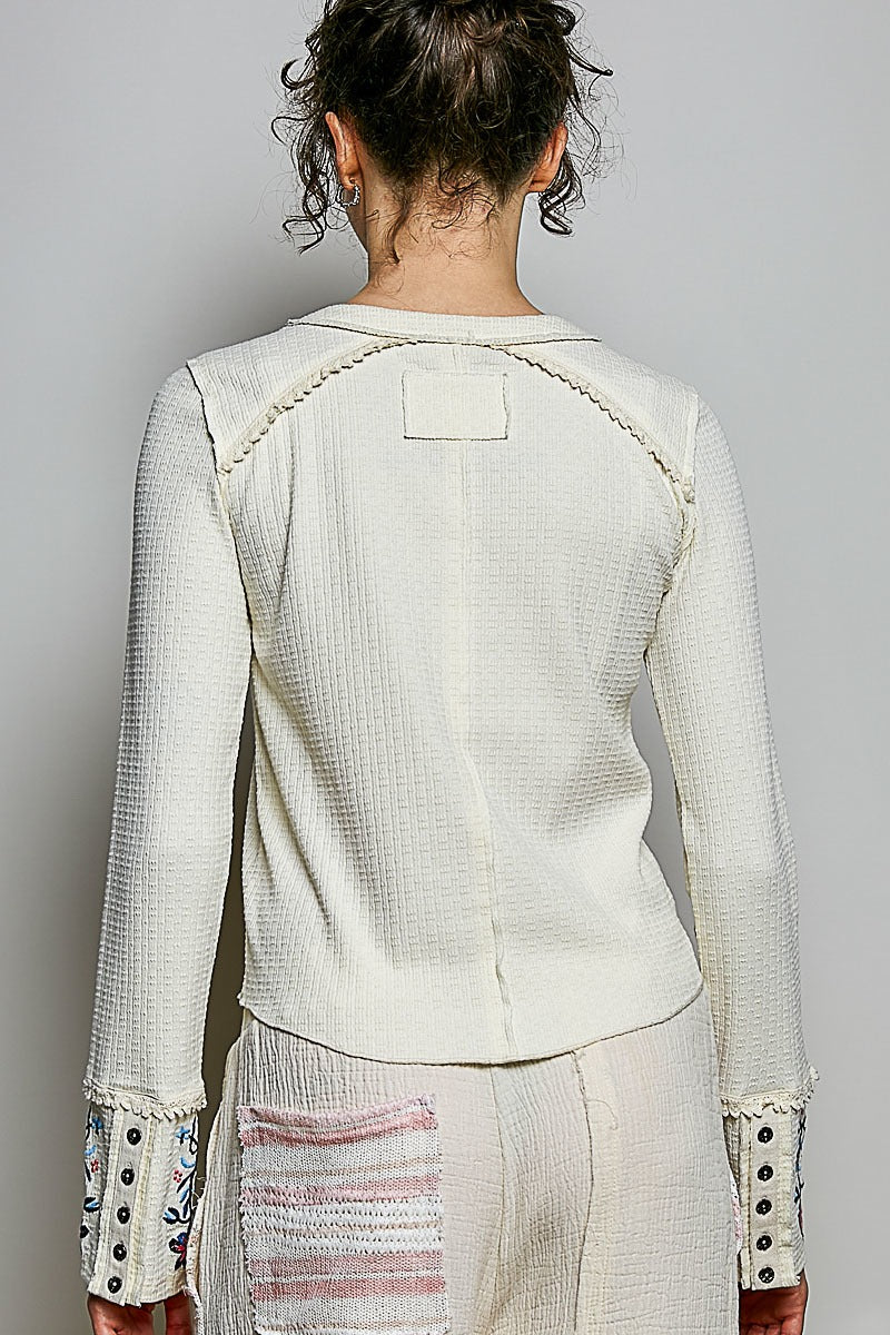 Little Darling Floral Embroidered Henley