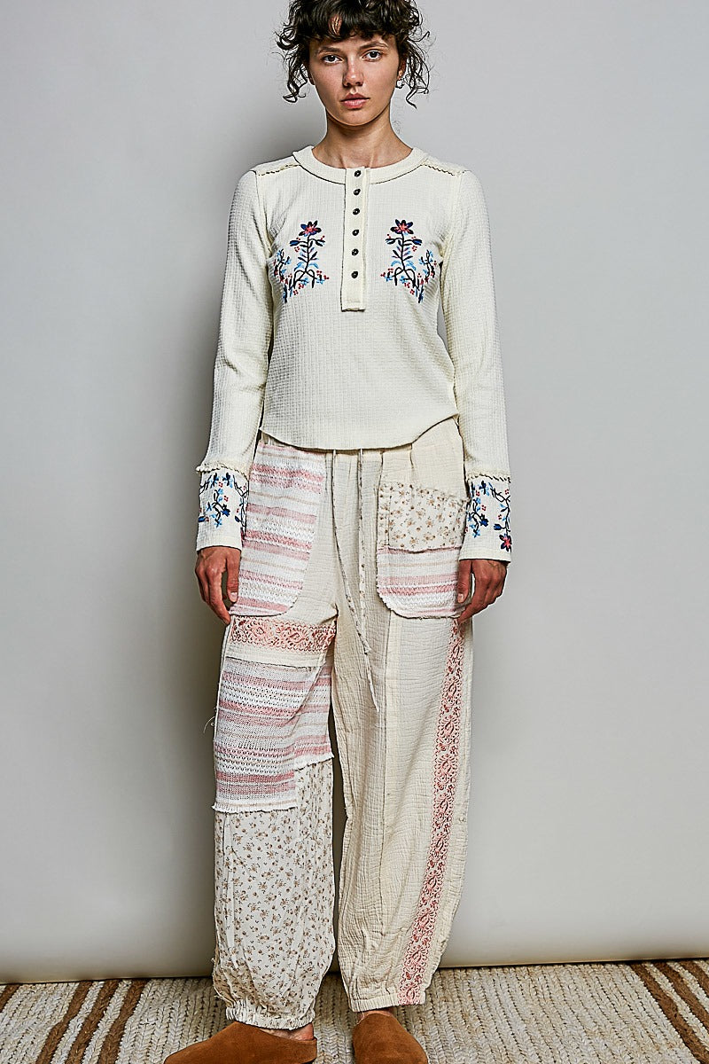 Little Darling Floral Embroidered Henley