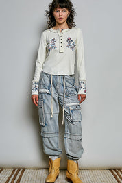 Little Darling Floral Embroidered Henley