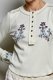 Little Darling Floral Embroidered Henley