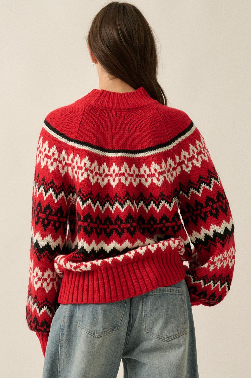 Los Olivos Raglan-Sleeve Mock-Neck Sweater