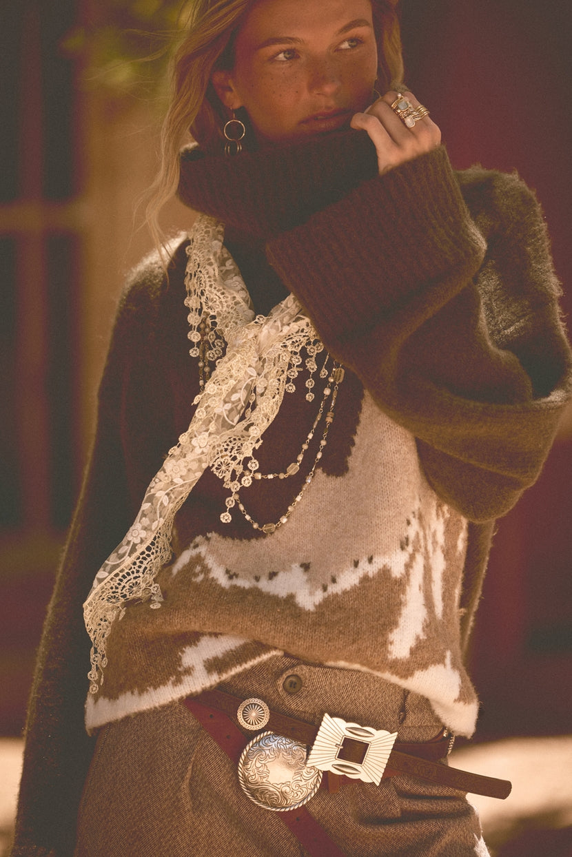 Mammoth Fuzzy Jacquard-Knit Turtleneck Sweater