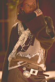Mammoth Fuzzy Jacquard-Knit Turtleneck Sweater