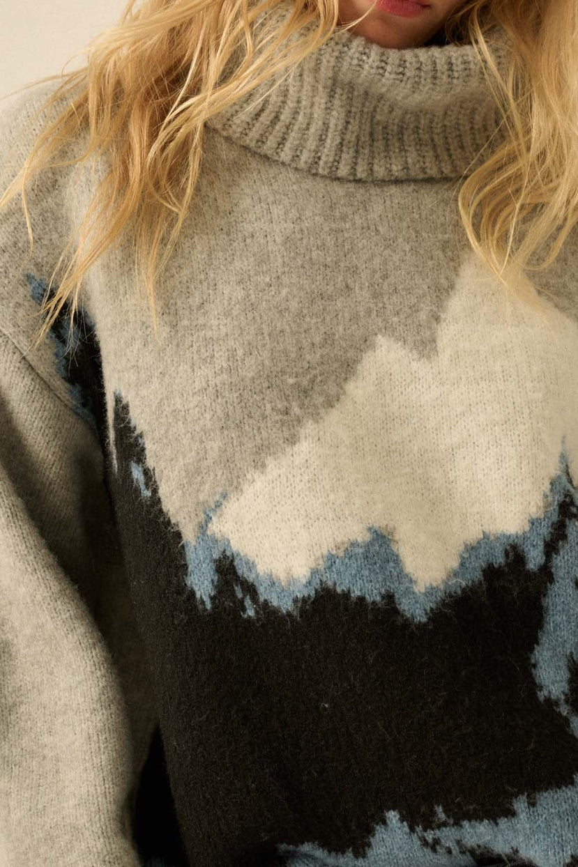 Mammoth Fuzzy Jacquard-Knit Turtleneck Sweater
