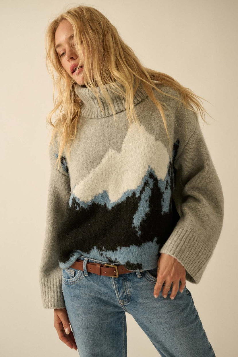 Mammoth Fuzzy Jacquard-Knit Turtleneck Sweater
