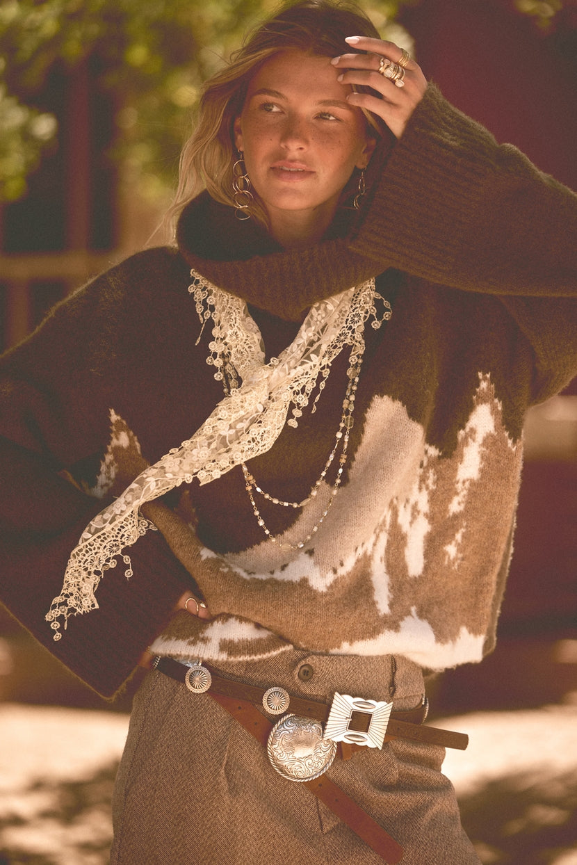Mammoth Fuzzy Jacquard-Knit Turtleneck Sweater