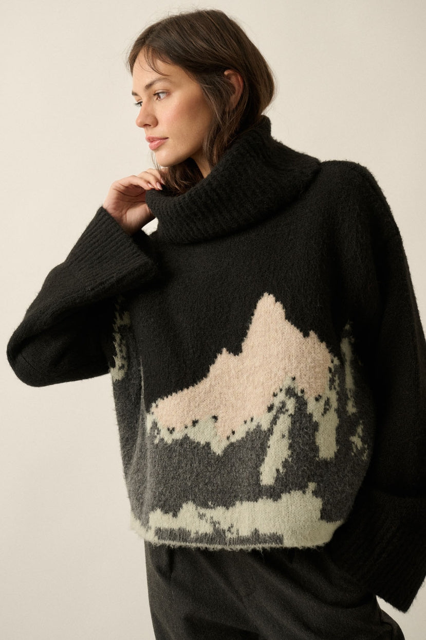 Mammoth Fuzzy Jacquard-Knit Turtleneck Sweater