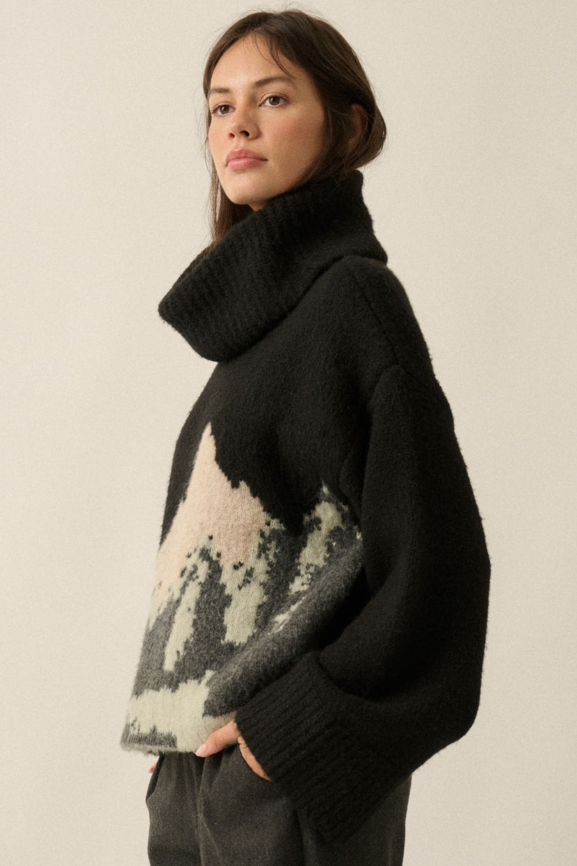 Mammoth Fuzzy Jacquard-Knit Turtleneck Sweater