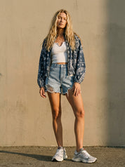 Marcy Bandana Print Drawstring Waist Bomber Jacket