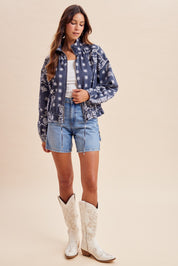Marcy Bandana Print Drawstring Waist Bomber Jacket