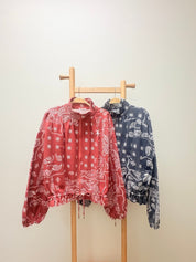 Marcy Bandana Print Drawstring Waist Bomber Jacket