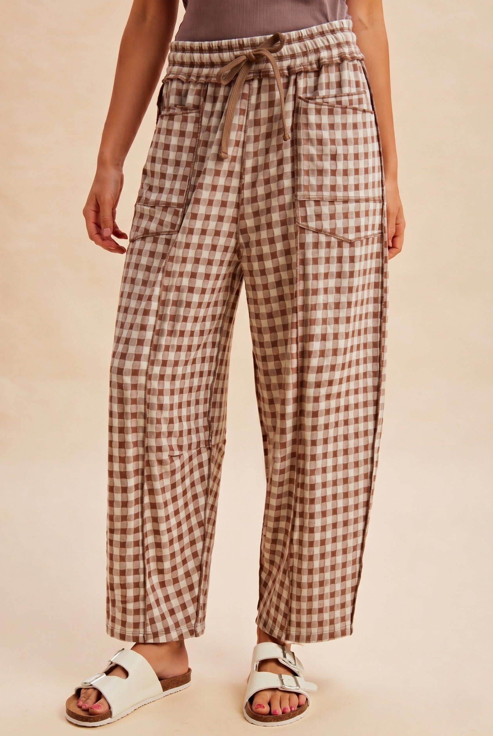 Maren Soft Brushed Gingham Barrel Fit Utility Pants