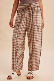 Maren Soft Brushed Gingham Barrel Fit Utility Pants