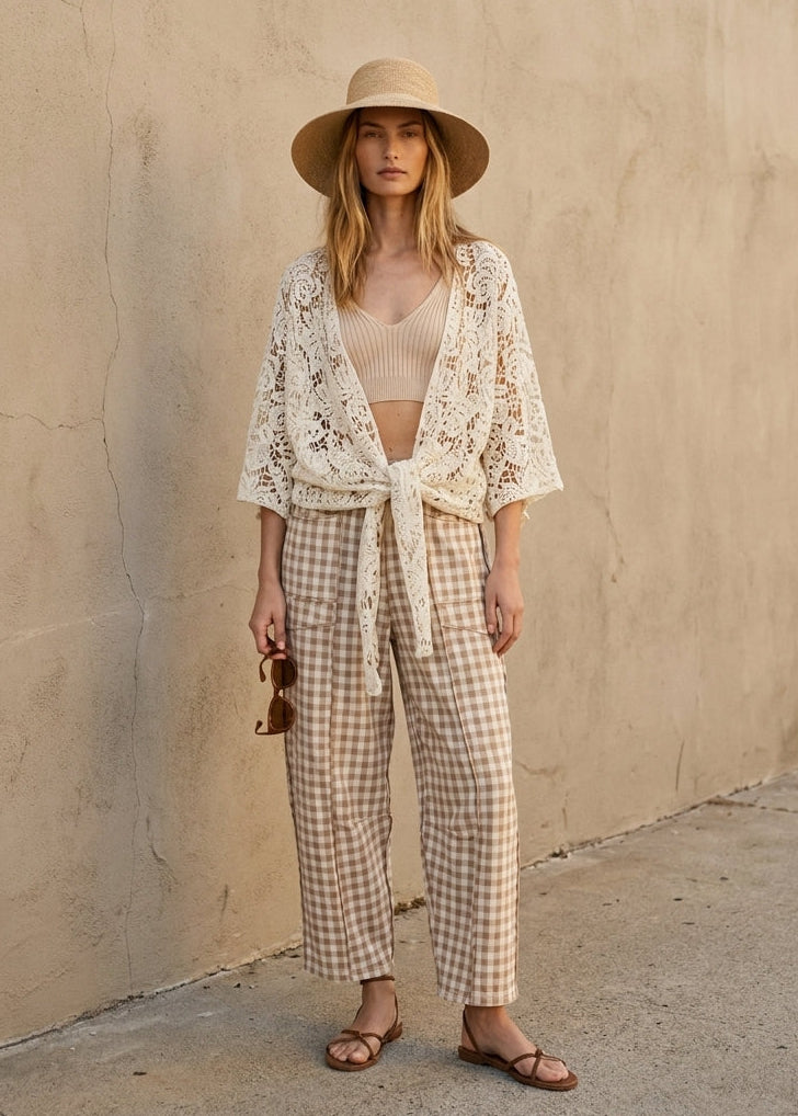 Maren Soft Brushed Gingham Barrel Fit Utility Pants
