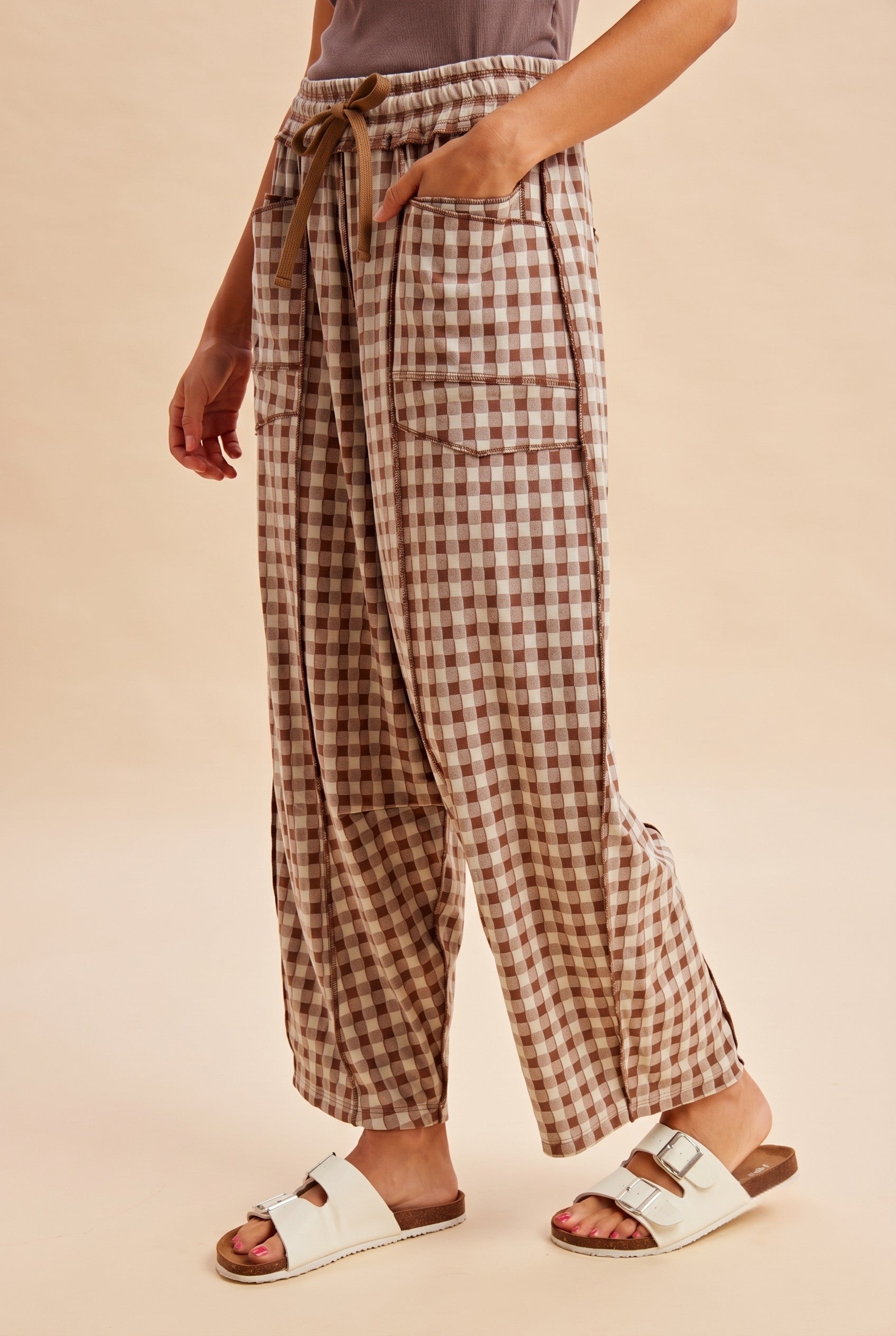 Maren Soft Brushed Gingham Barrel Fit Utility Pants