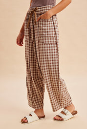 Maren Soft Brushed Gingham Barrel Fit Utility Pants