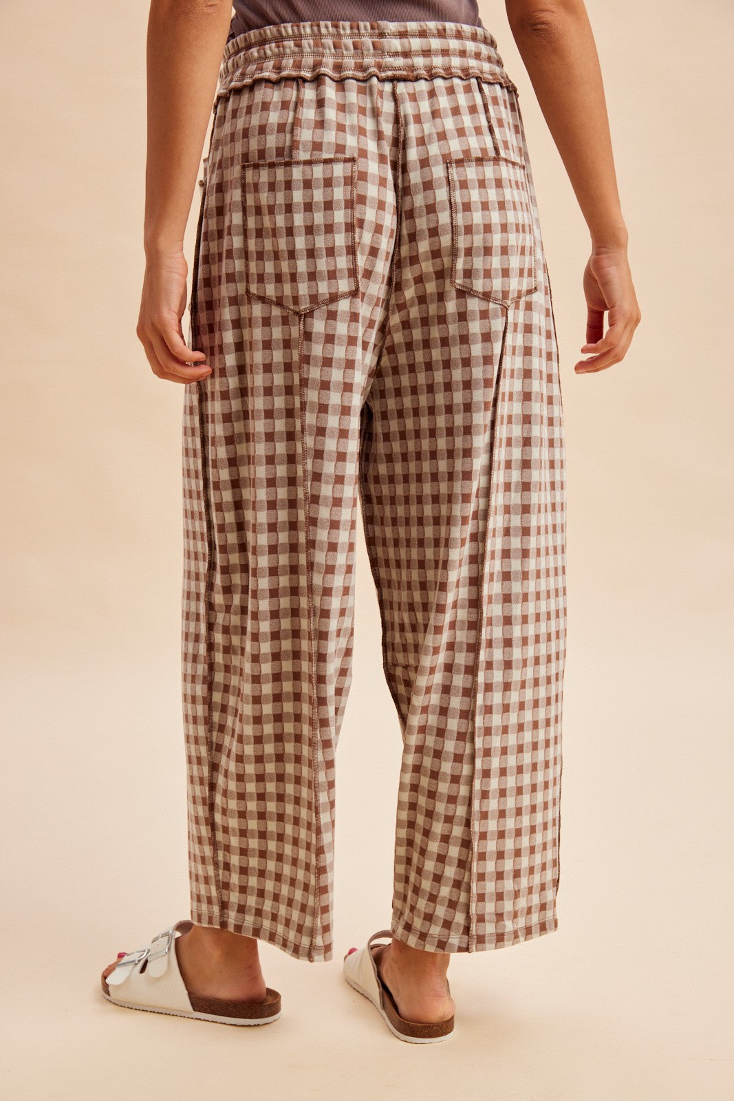 Maren Soft Brushed Gingham Barrel Fit Utility Pants