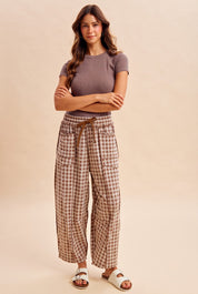 Maren Soft Brushed Gingham Barrel Fit Utility Pants