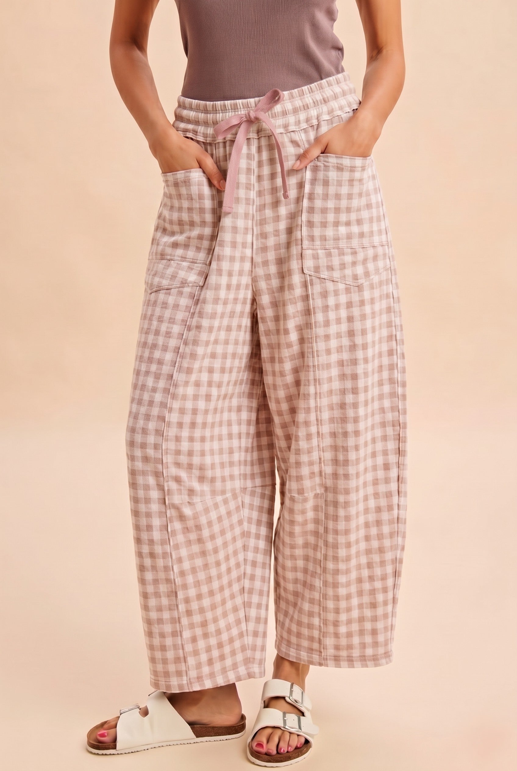 Maren Soft Brushed Gingham Barrel Fit Utility Pants