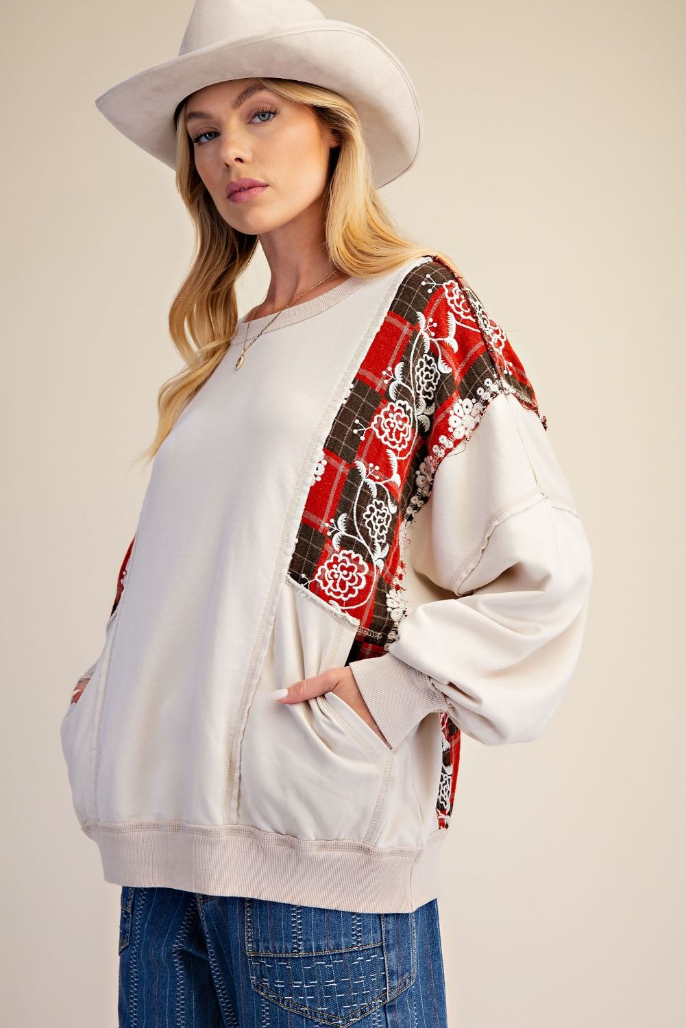 Marlow Mixed Print Washed Terry Pullover